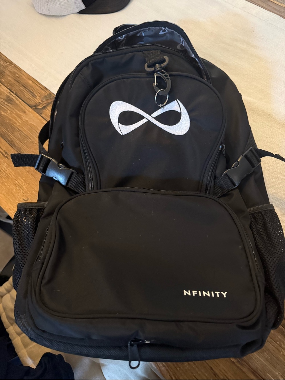 NFINITY Black Cheerleader Backpack with White